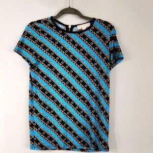 Michael Kors Size Xs Top Short Sleeve Blouse Zipper Back Chain Link Print